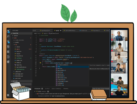 Screenshot of a coding interface with a live virtual class on the side, showing Sigma School's passionate instructors who teach and mentor students in coding and web development